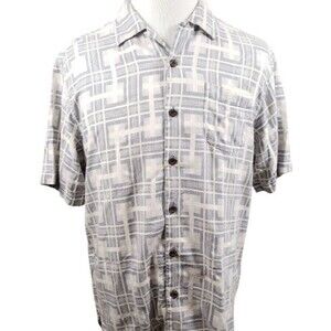 Tommy Bahama Shirt Mens Medium 100% Silk  Geometric Grey Short Sleeve